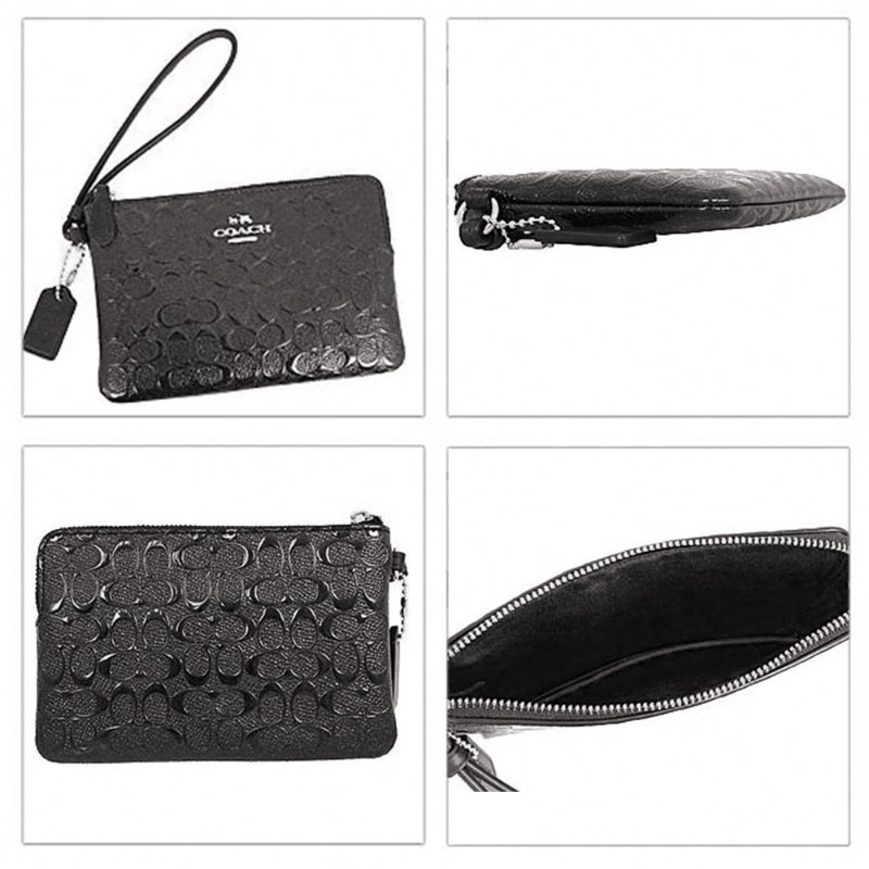【COACH】立體LOGO壓紋零錢手拿包-黑-1