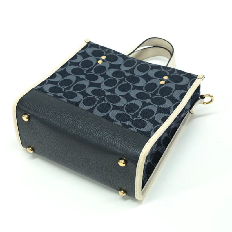 【COACH】圓標LOGO牛仔拼接皮革兩用包-深藍配白-2