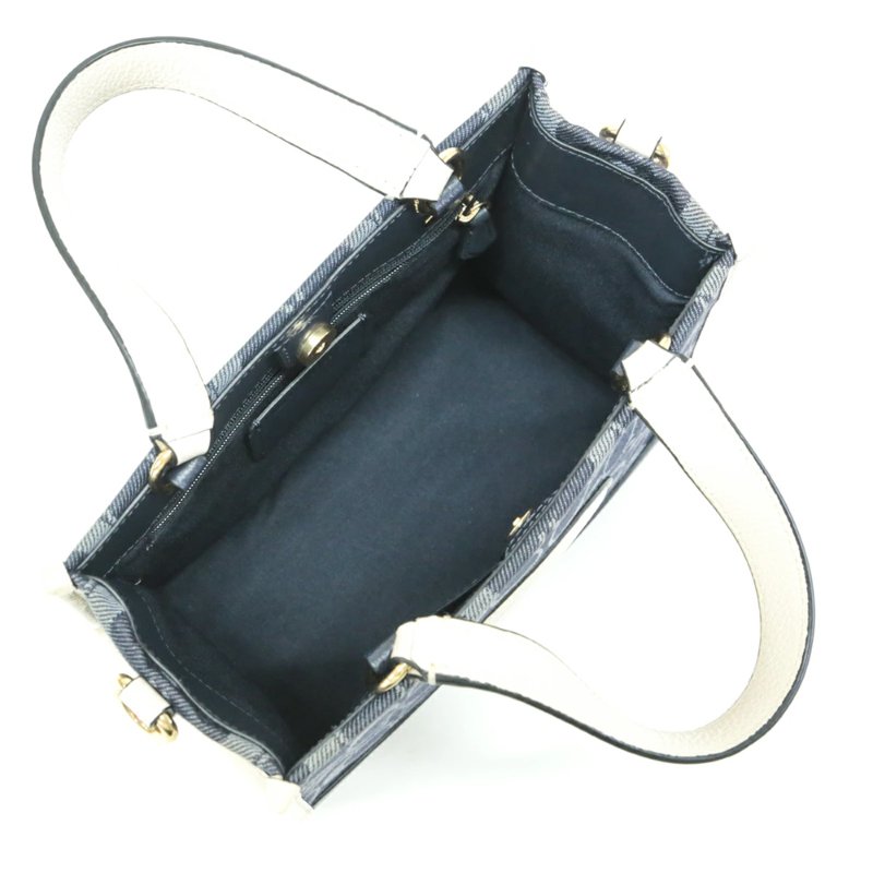 【COACH】圓標LOGO牛仔拼接皮革兩用包-深藍配白-3