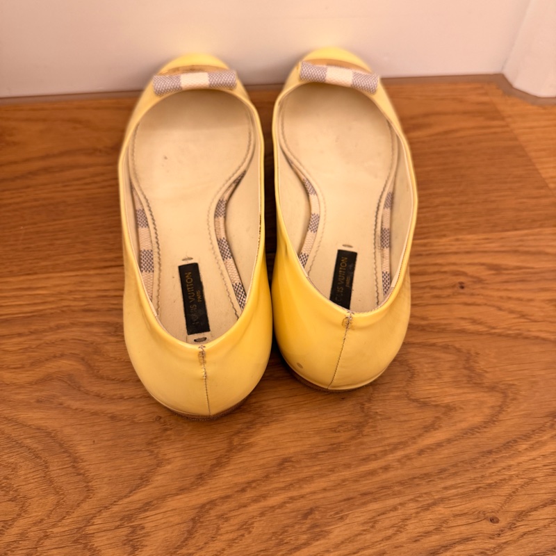 LV Louis Vuitton 黃色漆皮芭蕾平底鞋 EU39.5｜棋盤格蝴蝶結｜義大利製｜二手正品-7