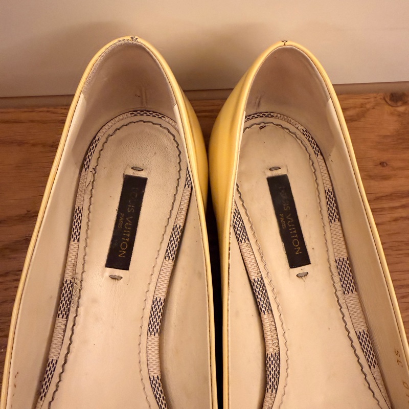 LV Louis Vuitton 黃色漆皮芭蕾平底鞋 EU39.5｜棋盤格蝴蝶結｜義大利製｜二手正品-8