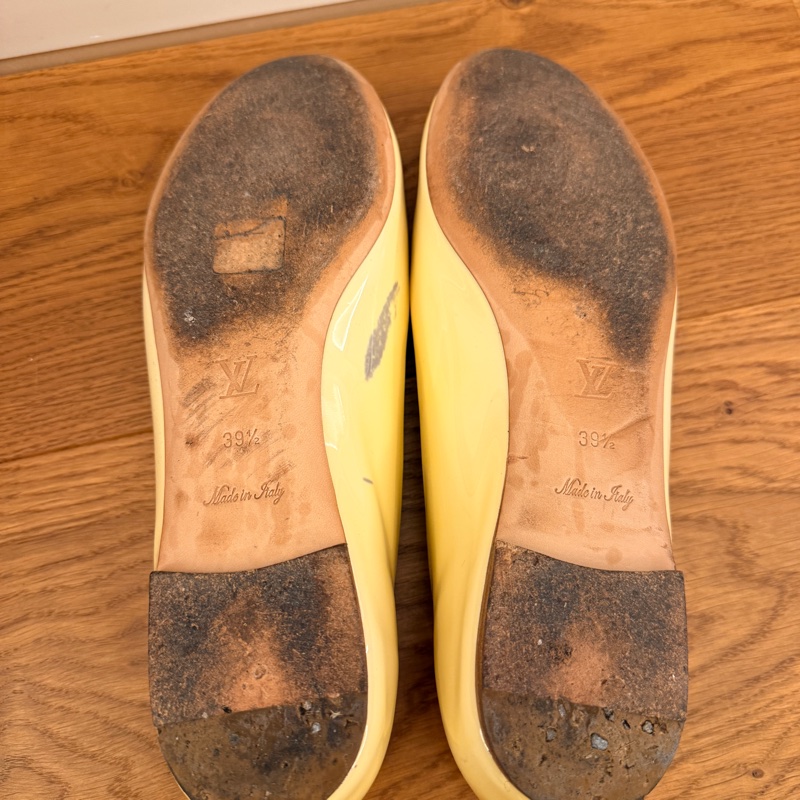 LV Louis Vuitton 黃色漆皮芭蕾平底鞋 EU39.5｜棋盤格蝴蝶結｜義大利製｜二手正品-9