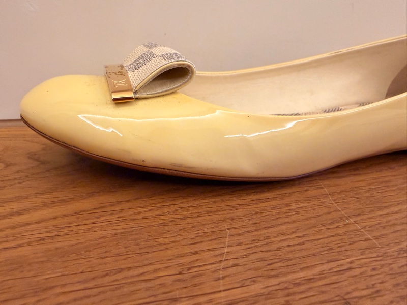 LV Louis Vuitton 黃色漆皮芭蕾平底鞋 EU39.5｜棋盤格蝴蝶結｜義大利製｜二手正品-14