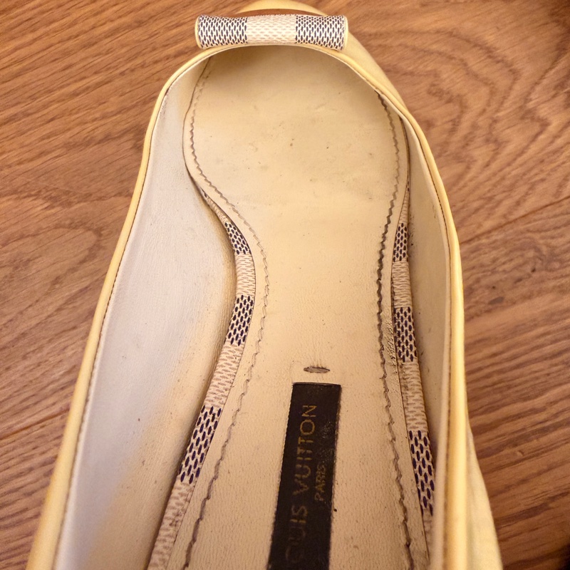 LV Louis Vuitton 黃色漆皮芭蕾平底鞋 EU39.5｜棋盤格蝴蝶結｜義大利製｜二手正品-16