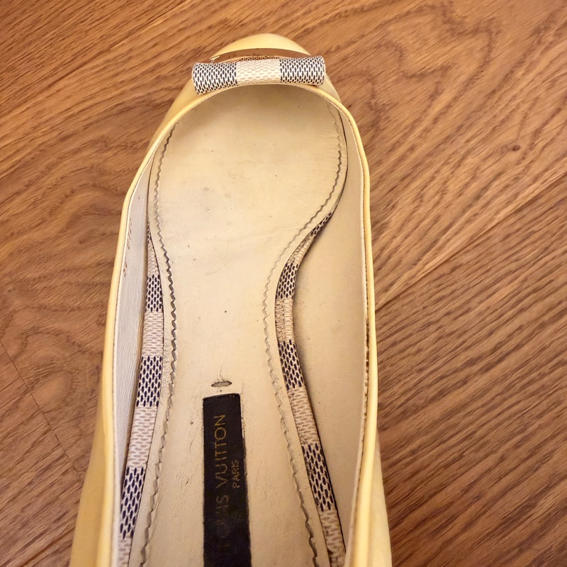 LV Louis Vuitton 黃色漆皮芭蕾平底鞋 EU39.5｜棋盤格蝴蝶結｜義大利製｜二手正品-17