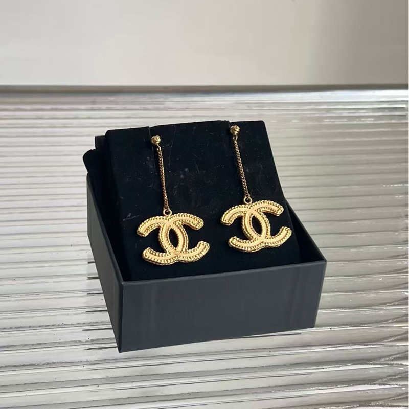 Chanel/香奈兒13C金色雙C麥穗鏈條耳墜-1