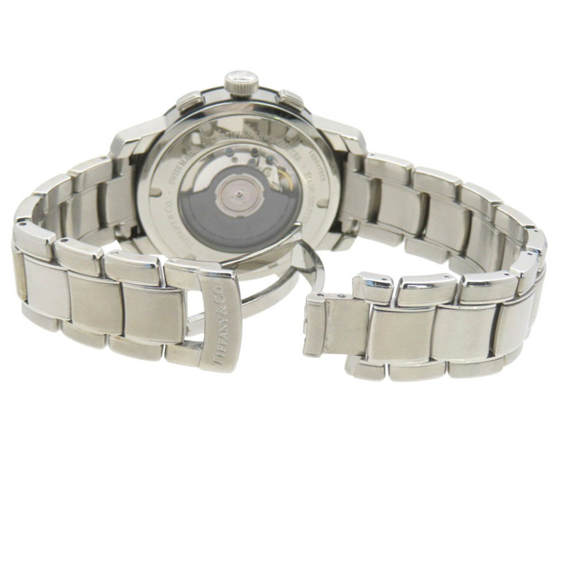 蒂芬妮 T-57 計時腕錶，透視底蓋，自動上鍊，不鏽鋼錶殼，灰色，0201，TIFFANY Co.，男士-3