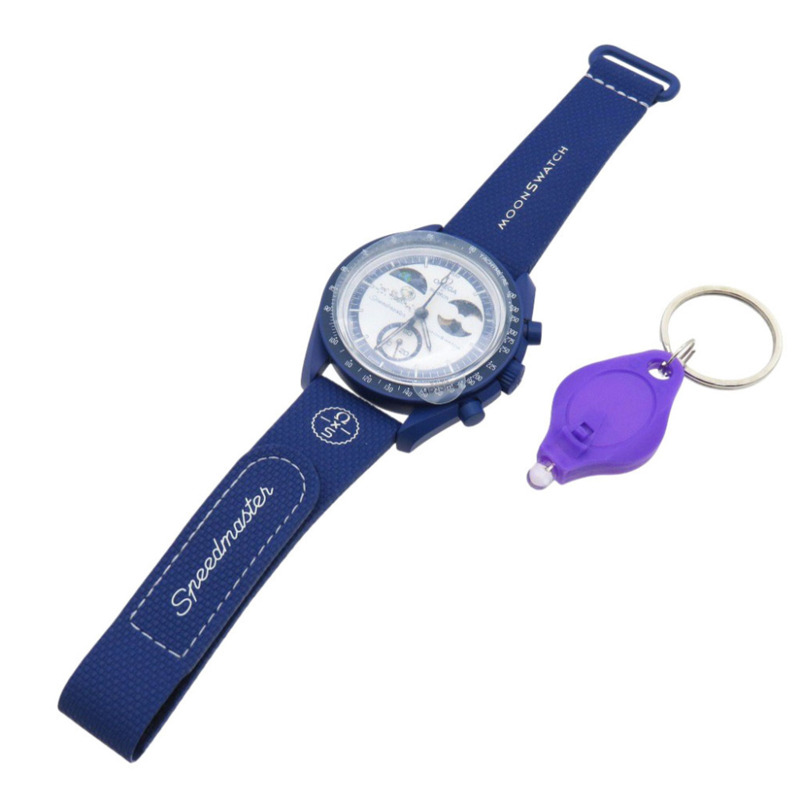 全新歐米茄 x Swatch MoonSwatch 史努比地球相任務 MOONSHINE GOLD 超霸系列 SO33N703L 石英腕錶 尼龍生物陶瓷錶帶 白色 1304OMEGA 男士-2