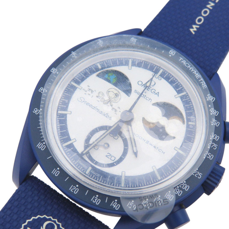 全新歐米茄 x Swatch MoonSwatch 史努比地球相任務 MOONSHINE GOLD 超霸系列 SO33N703L 石英腕錶 尼龍生物陶瓷錶帶 白色 1304OMEGA 男士-3