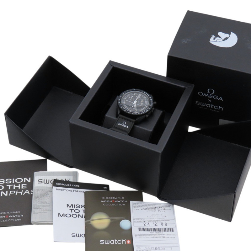 近全新歐米茄 x Swatch 史努比登月任務系列超霸石英腕錶，黑色錶盤，1303OMEGA-1