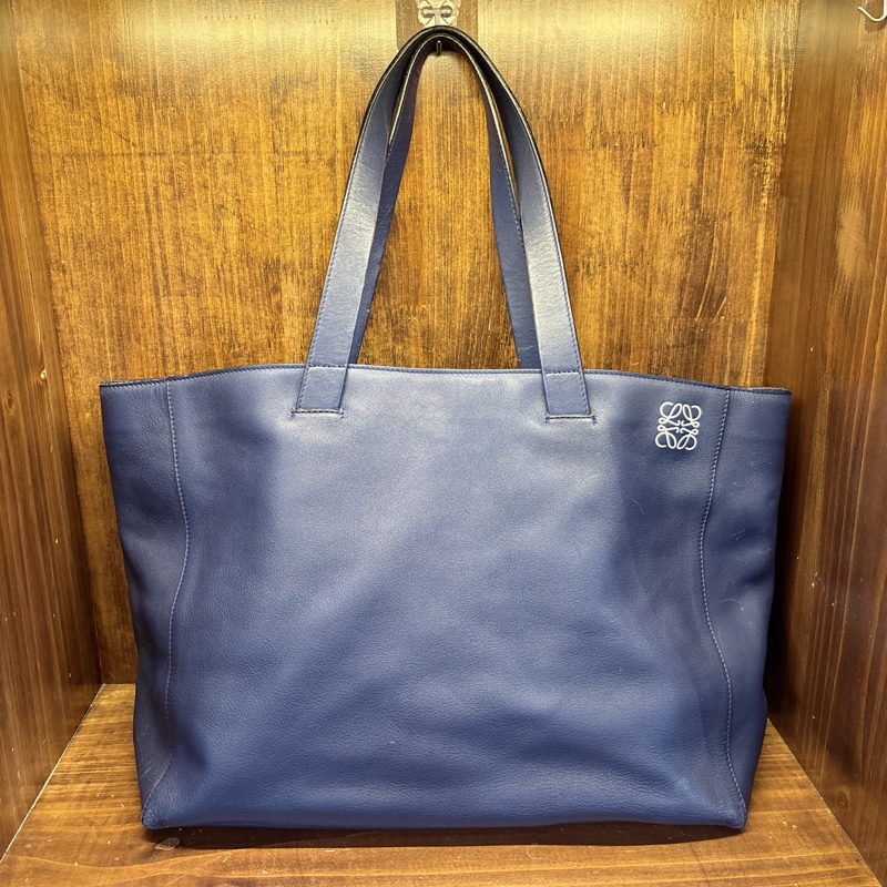 Loewe Navy Leather Tote Bag-0