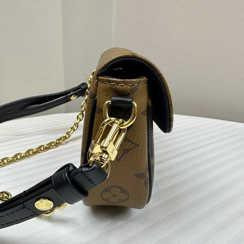 路易威登/Louis Vuitton WOC IVY 棕色拼色老花單肩斜背包 鏈條皮革雙肩帶23x5x12cm-4