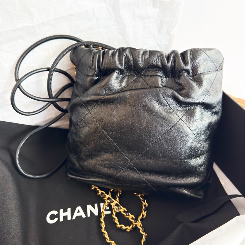 全新CHANEL黑色珍珠金字mini 22Bag斜背包流浪包AS3980-1