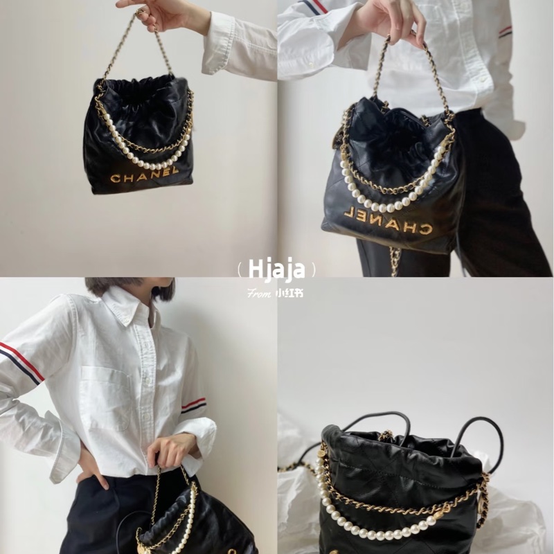 全新CHANEL黑色珍珠金字mini 22Bag斜背包流浪包AS3980-11