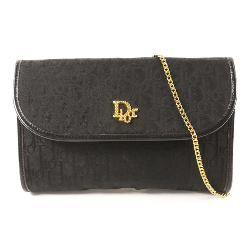 Dior 帆布Vintage Chain Shoulder金扣鏈帶肩背袋包-0