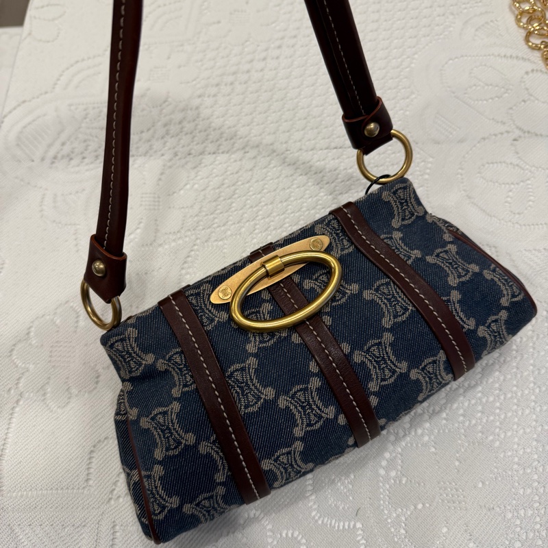 celine 牛仔 中古 凱旋門 denim 丹寧 hobo 手提包 腋下包-0