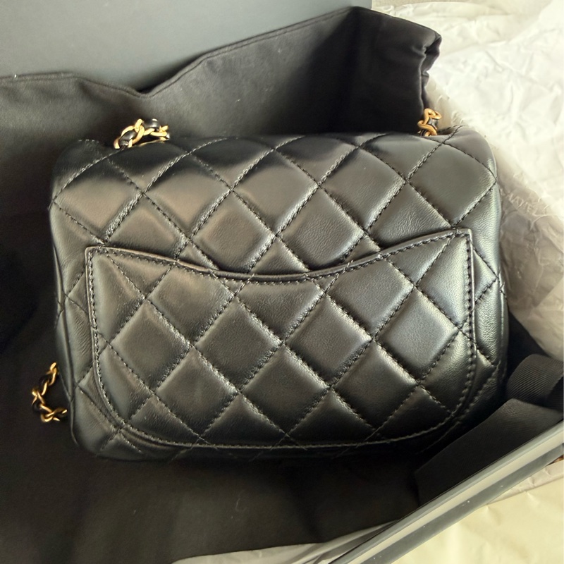 全新CHANEL黑色羊皮金球方胖AS1786-4