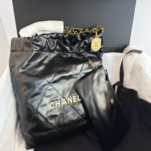 全新CHANEL黑色限量白字22bag小號垃圾袋AS3260 23A