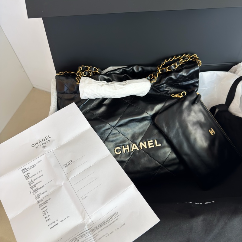 全新CHANEL黑色限量白字22bag小號垃圾袋AS3260 23A-10