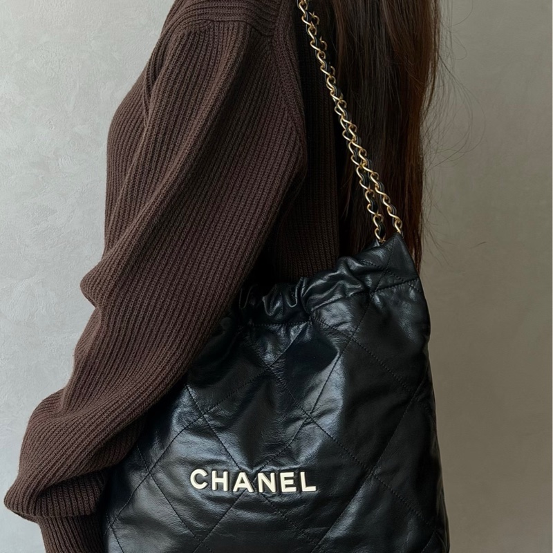 全新CHANEL黑色限量白字22bag小號垃圾袋AS3260 23A-11