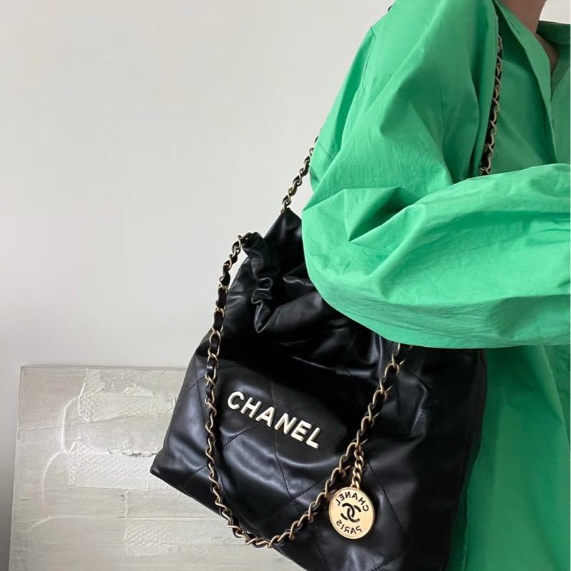 全新CHANEL黑色限量白字22bag小號垃圾袋AS3260 23A-13