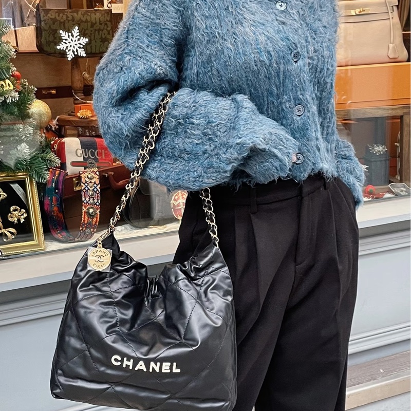 全新CHANEL黑色限量白字22bag小號垃圾袋AS3260 23A-14