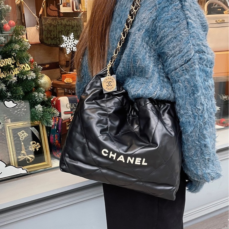 全新CHANEL黑色限量白字22bag小號垃圾袋AS3260 23A-15