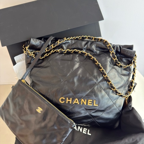 全新CHANEL黑色金字22bag小號垃圾袋AS3260 23P