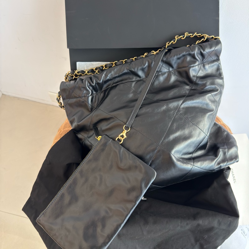 全新CHANEL黑色金字22bag小號垃圾袋AS3260 23P-1