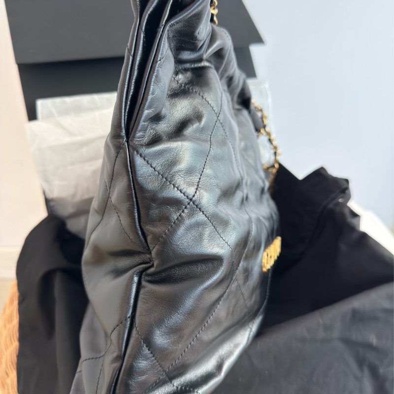 全新CHANEL黑色金字22bag小號垃圾袋AS3260 23P-3