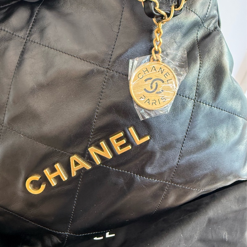 全新CHANEL黑色金字22bag小號垃圾袋AS3260 23P-5