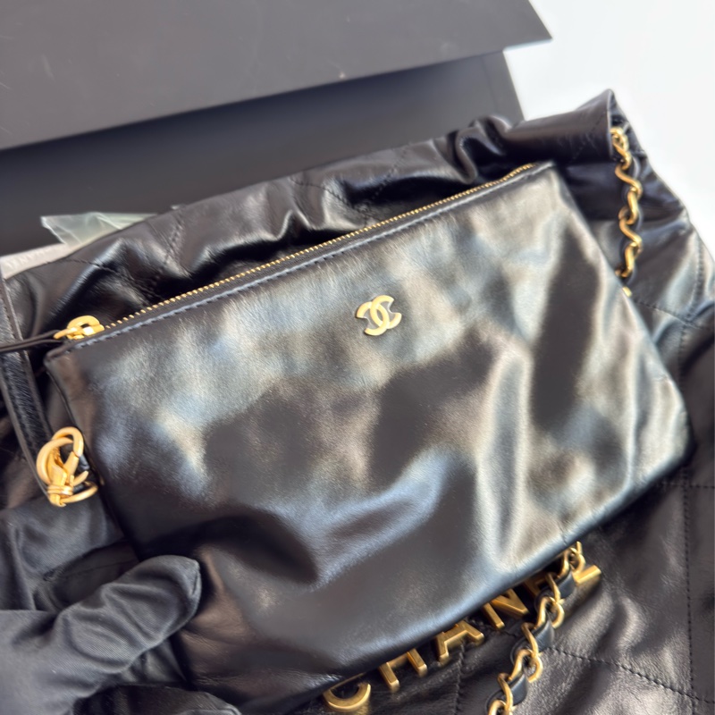 全新CHANEL黑色金字22bag小號垃圾袋AS3260 23P-8