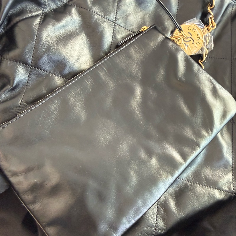 全新CHANEL黑色金字22bag小號垃圾袋AS3260 23P-9