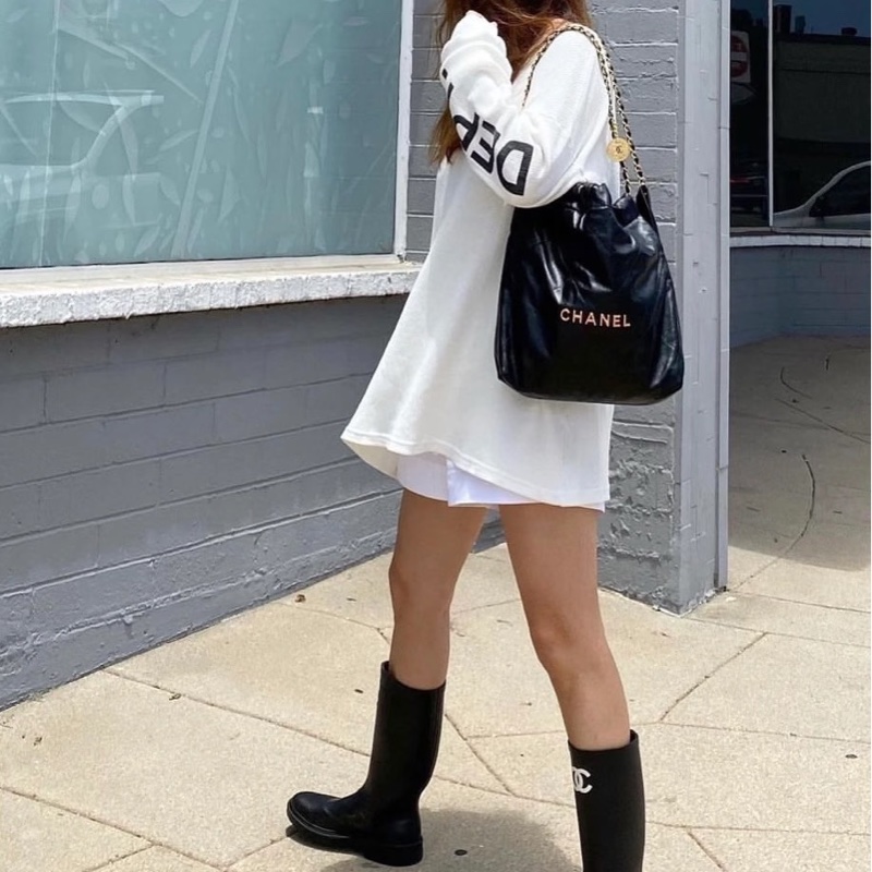 全新CHANEL黑色金字22bag小號垃圾袋AS3260 23P-14