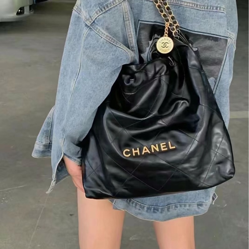 全新CHANEL黑色金字22bag小號垃圾袋AS3260 23P-18