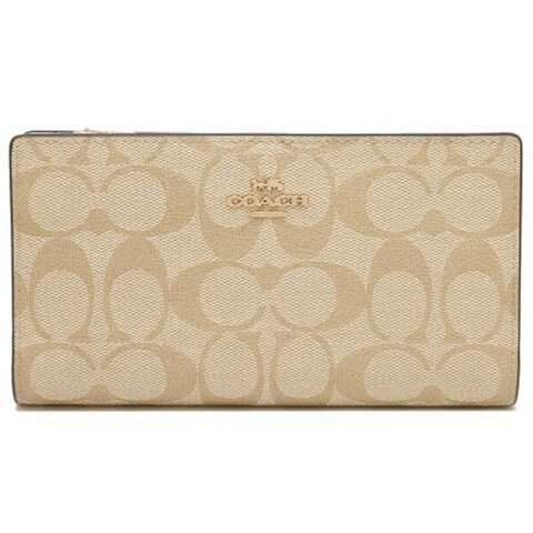 【COACH】滿版LOGO釦式皮革長夾-淺卡白