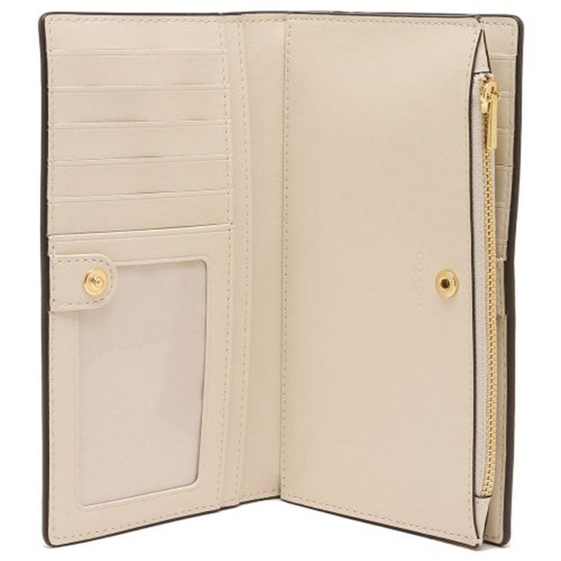 【COACH】滿版LOGO釦式皮革長夾-淺卡白-2