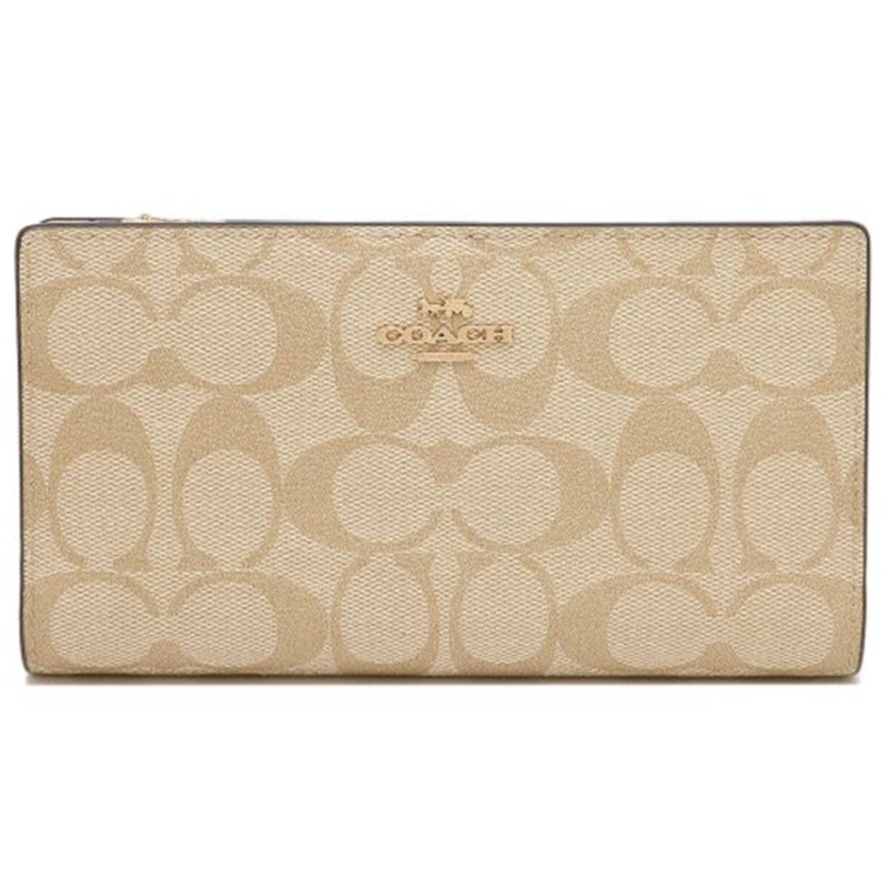 【COACH】滿版LOGO釦式皮革長夾-淺卡白-4