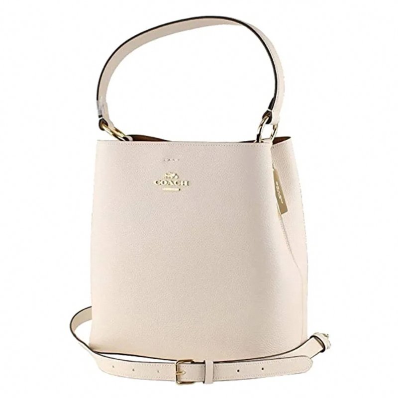 【COACH】素面皮革專櫃款水桶包-白-3