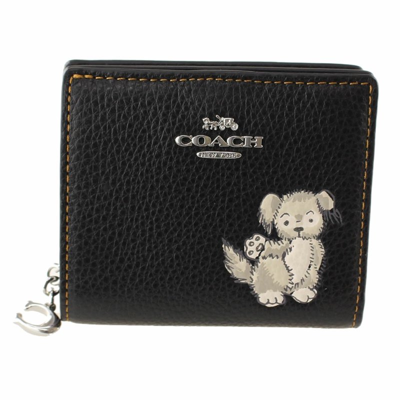 【COACH】小狗印花皮革造型短夾-黑-4