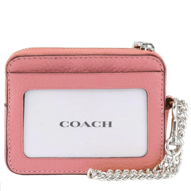 【COACH】荔枝紋皮革鍊帶零錢包-胭脂粉-2