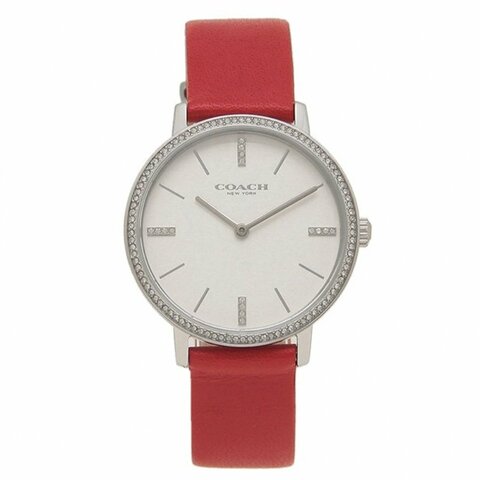 【COACH】簡約皮革錶帶手錶-紅