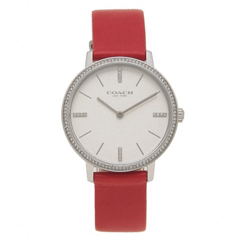 【COACH】簡約皮革錶帶手錶-紅-0