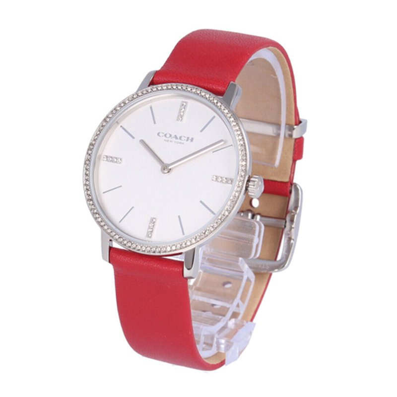 【COACH】簡約皮革錶帶手錶-紅-1