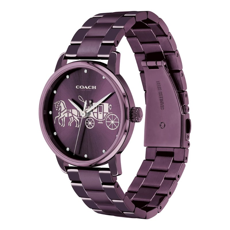 【COACH】馬車LOGO不鏽鋼錶帶手錶-紫-1