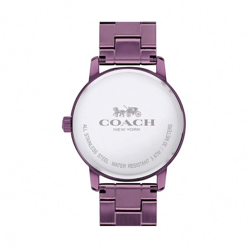 【COACH】馬車LOGO不鏽鋼錶帶手錶-紫-2
