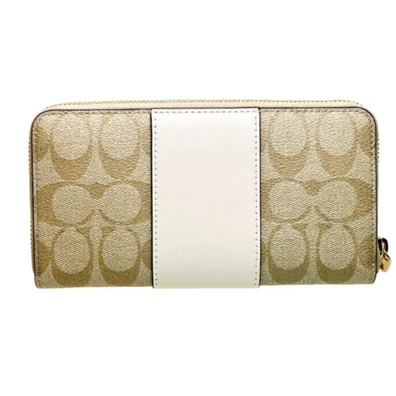 【COACH】滿版LOGO防刮皮革長夾-卡其白-2