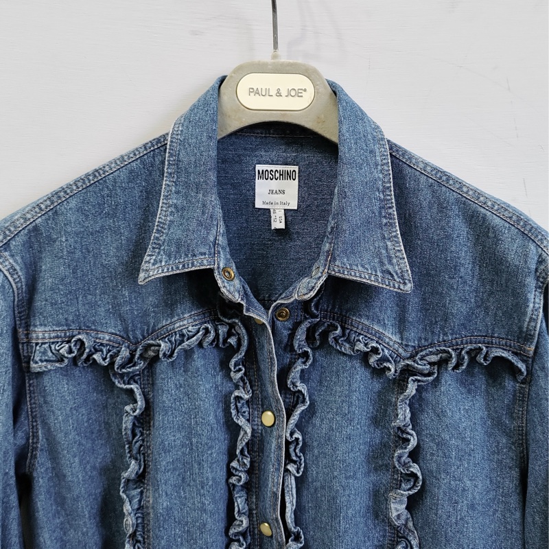 🇮🇹製老品 #MOSCHINO 荷葉邊丹寧襯衫 珍珠扣 | 嬉皮 | 牛仔 | 60s | VTG-1