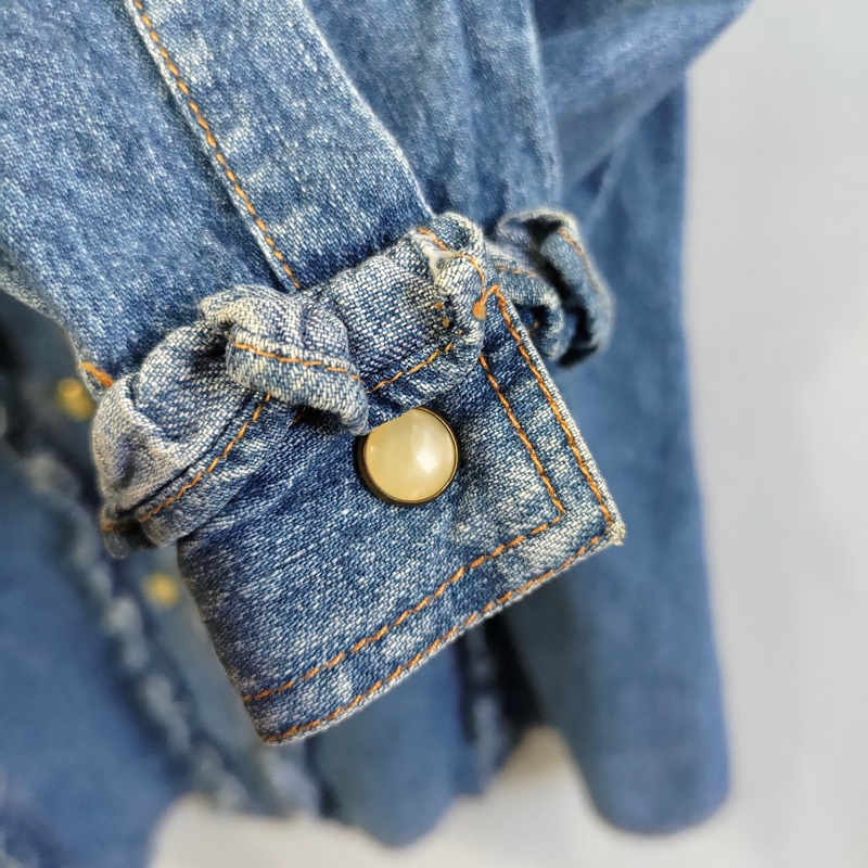 🇮🇹製老品 #MOSCHINO 荷葉邊丹寧襯衫 珍珠扣 | 嬉皮 | 牛仔 | 60s | VTG-4