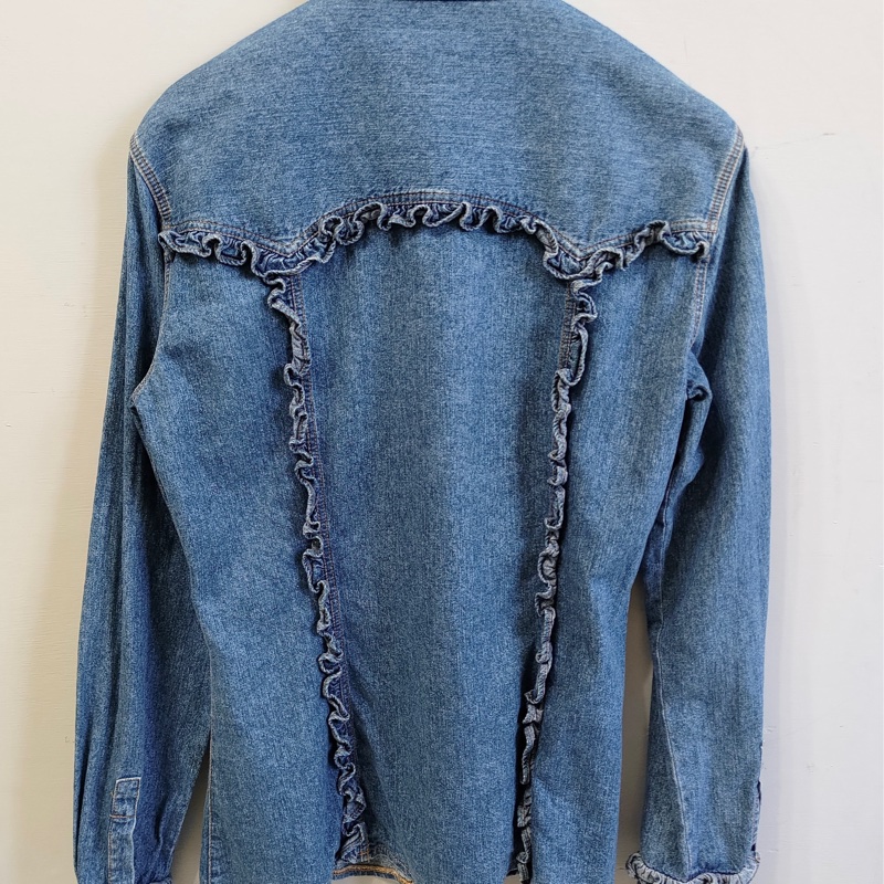 🇮🇹製老品 #MOSCHINO 荷葉邊丹寧襯衫 珍珠扣 | 嬉皮 | 牛仔 | 60s | VTG-5